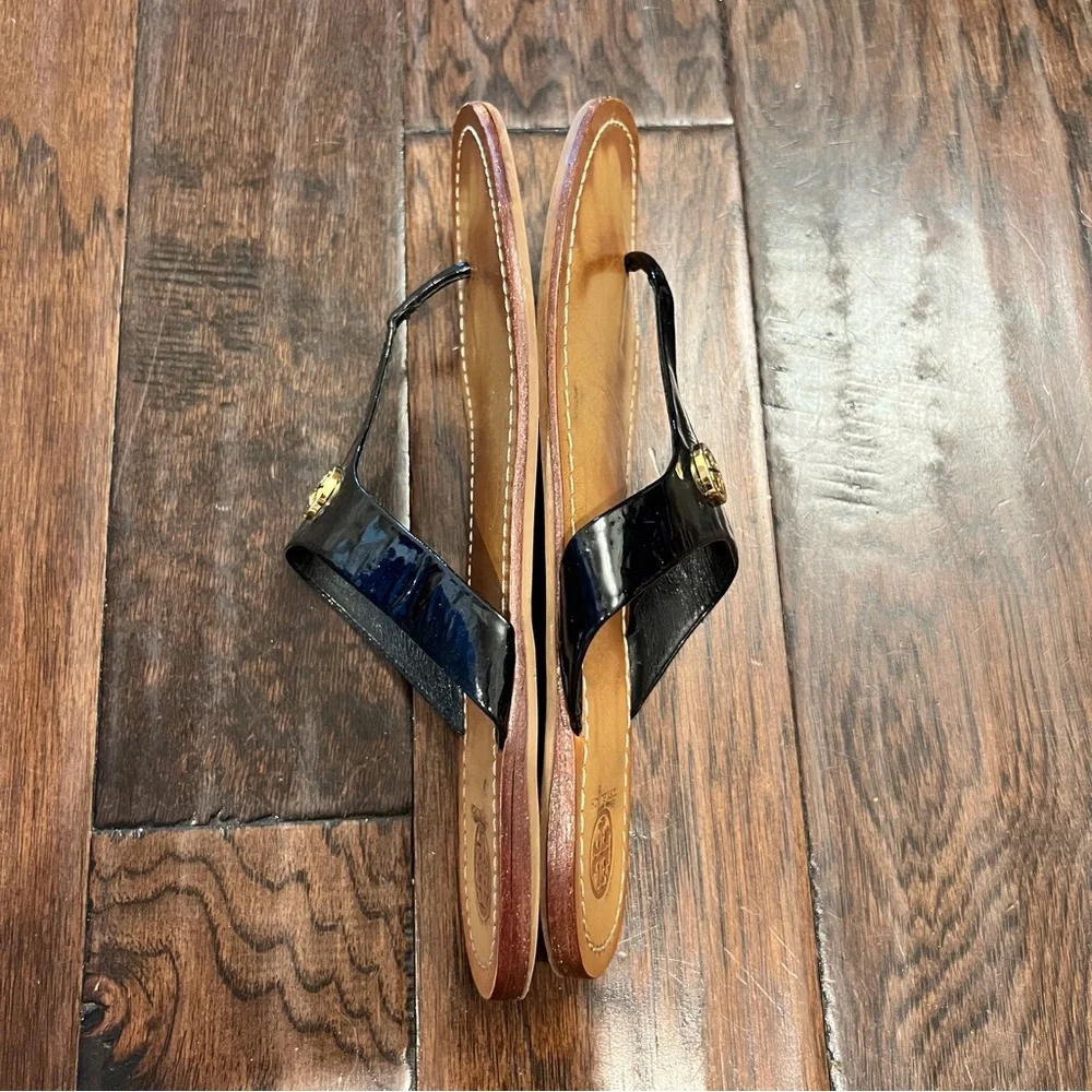 Tory Burch Black Patent Miller Thong Sandals